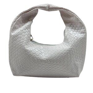 Embossed Woven Slouchy Mini Hobo Bag Faux Leather-White- NWT